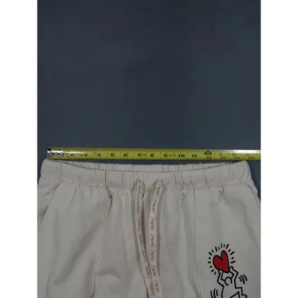 Keith Haring Jogger Lounge Pants Womens Small Cream Graphic Heart Sleepwear - Picture 8 of 9